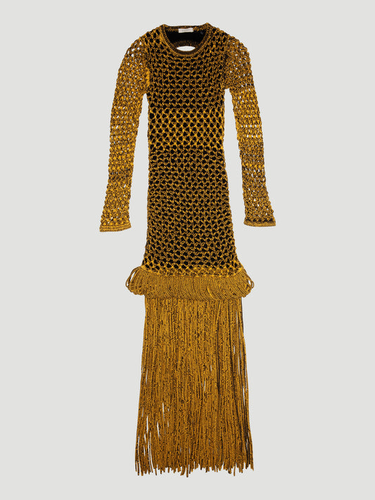 Diotima Medusa Wool Fringe Knit Dress Yellow