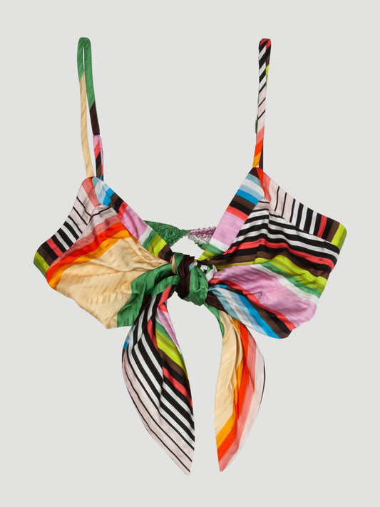 Christopher John Rogers Casette Front-Tie Striped Satin-Jacquard Bralette