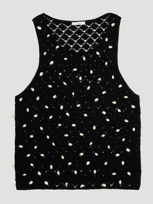 COMMAS Embellished Crochet Tank Black