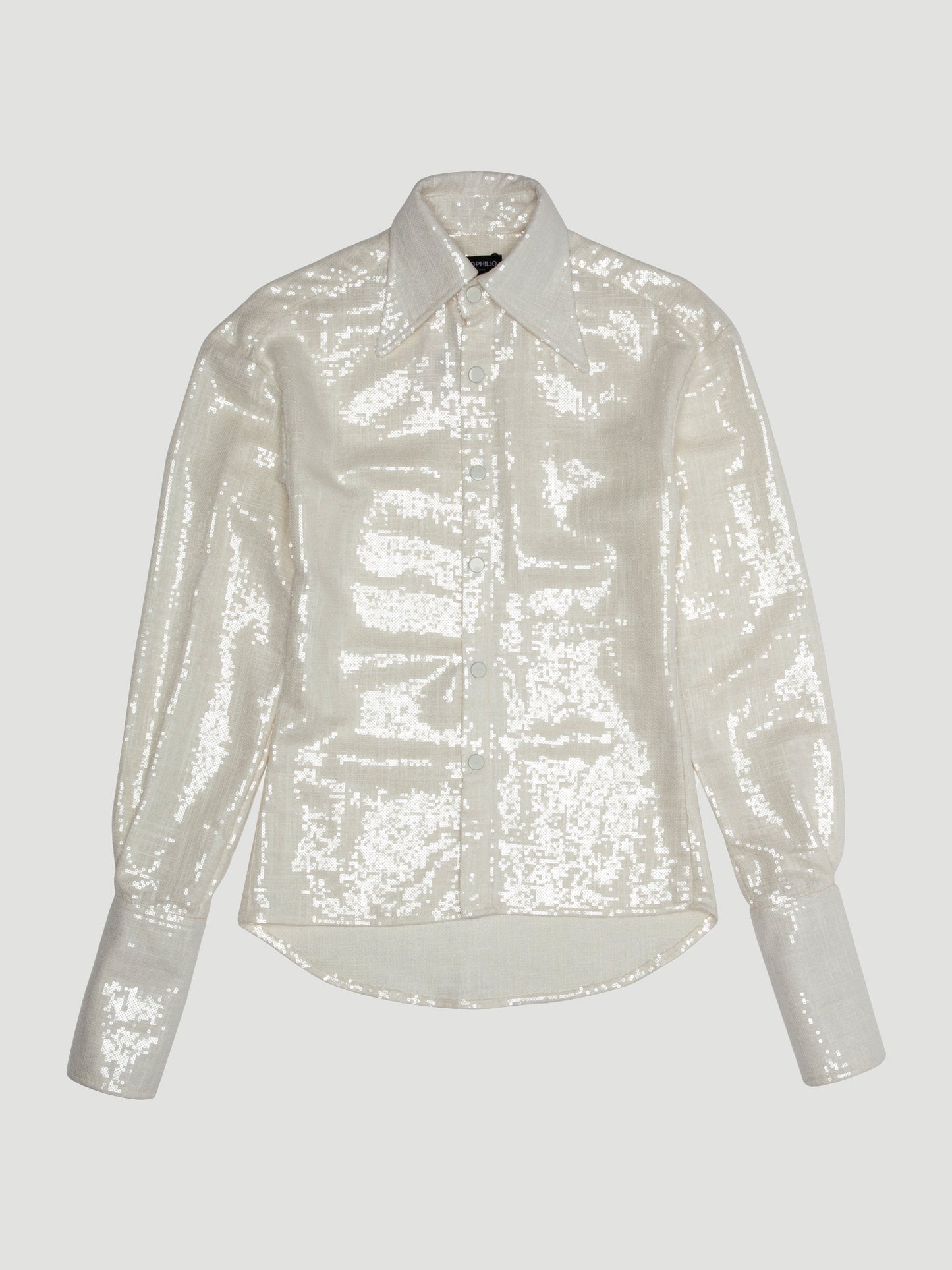 Theophilio French Cuff Sequin Linen Blouse