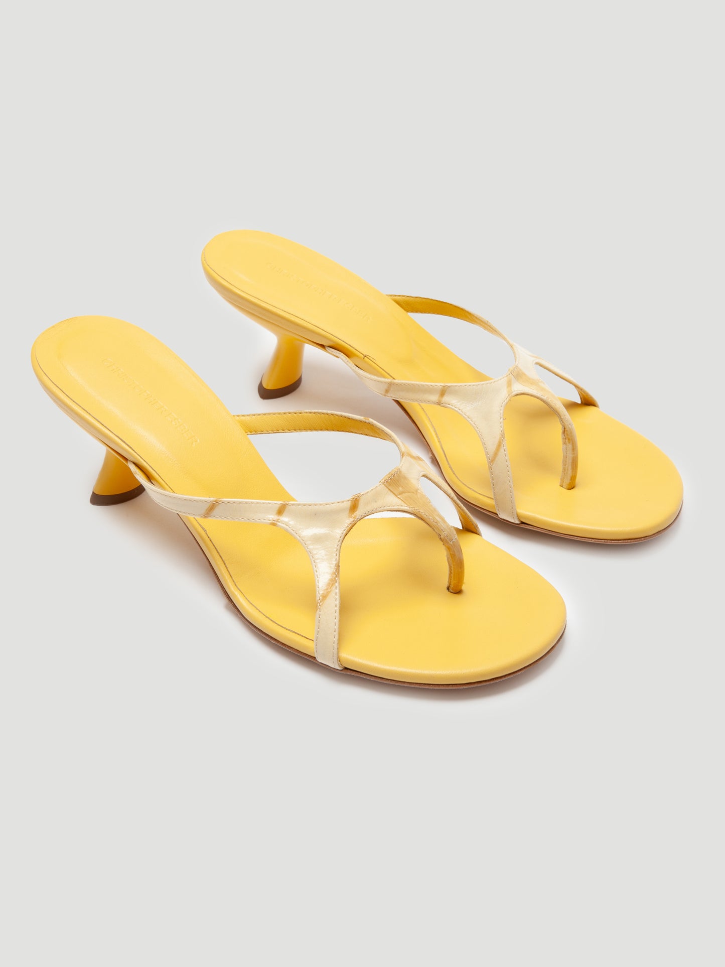 Christopher Esber Alocasia Leather Butter Yellow Kitten Heels