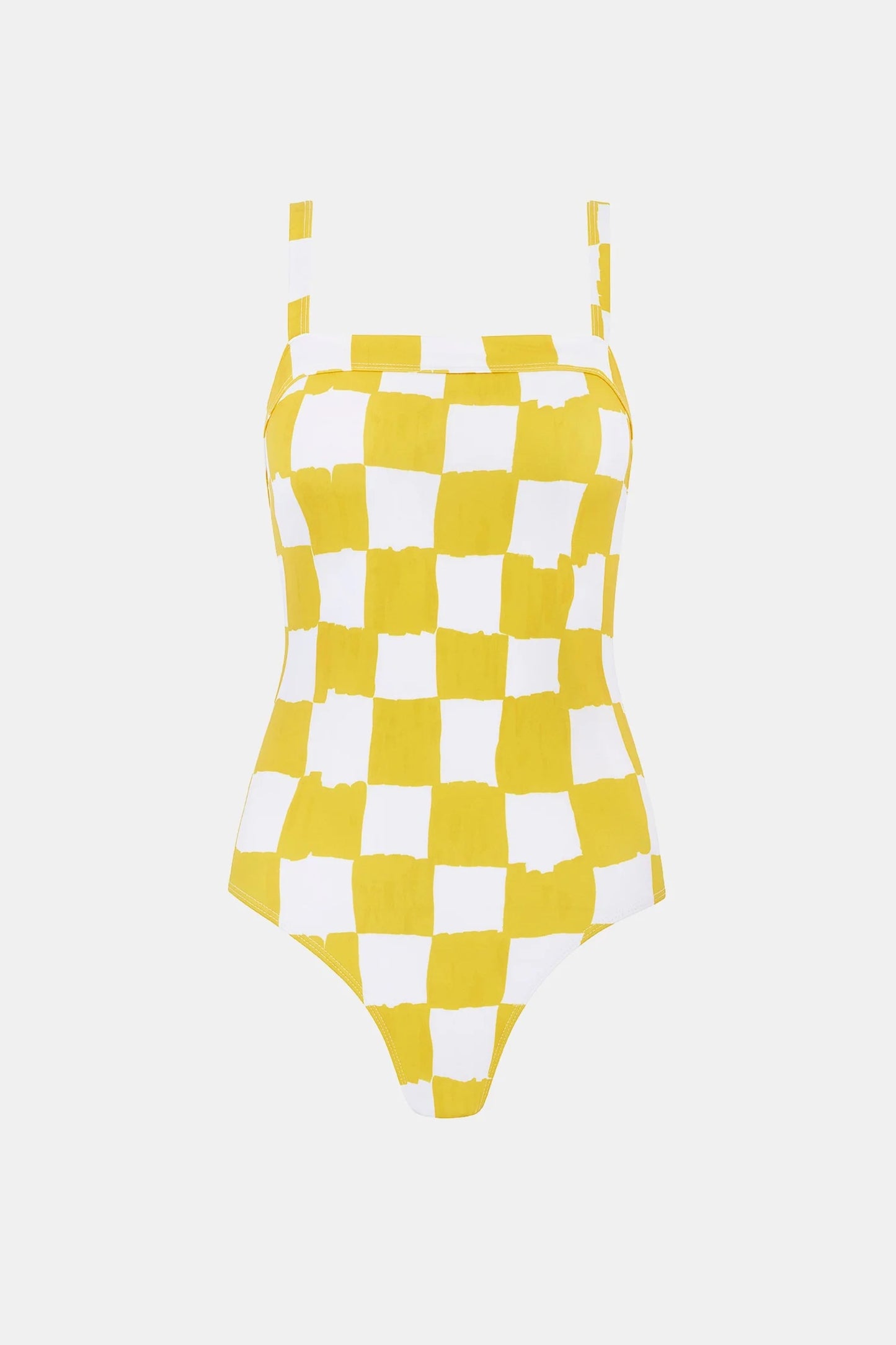 Emilia Wickstead x Palm Heights Nell Swimsuit in Yellow and White Checkerboard Print