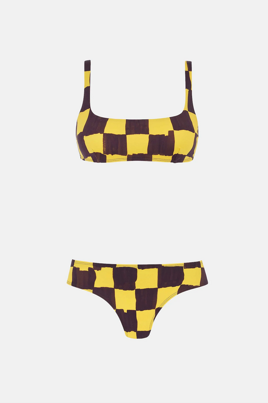 Emilia Wickstead x Palm Heights Bea Bikini in Chocolate and Yellow Checkerboard Print