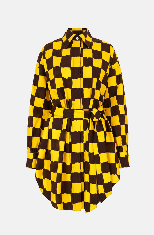 Emilia Wickstead x Palm Heights Jalissa Top in Chocolate and Yellow Checkerboard Print Cotton