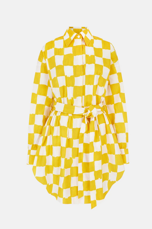 Emilia Wickstead x Palm Heights Jalissa Top in Yellow and White Checkerboard Print Cotton